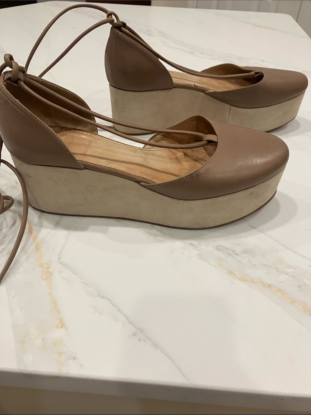 Rare Brunello Cucinelli Leather/Suede Ankle Lace Flatform Wedge Sz 40 Taupe- EUC - Picture 5 of 14